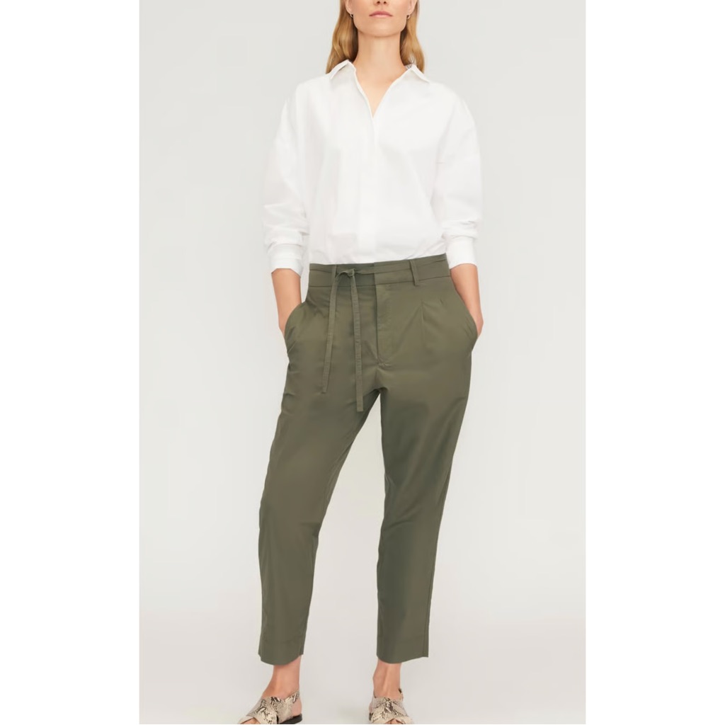 Everlane Euc High Rise Tie Belt Green Khaki Pants Trousers Size 8 Ankle Length
